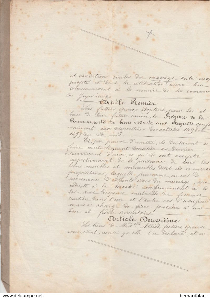 VP 4 FEUILLES - 1882 - MARIAGE -JUJURIEUX - PONCIN - MANUFACTURE EN SOIERIES - CLAUDE JOSEPH BONNET - Manuscrits