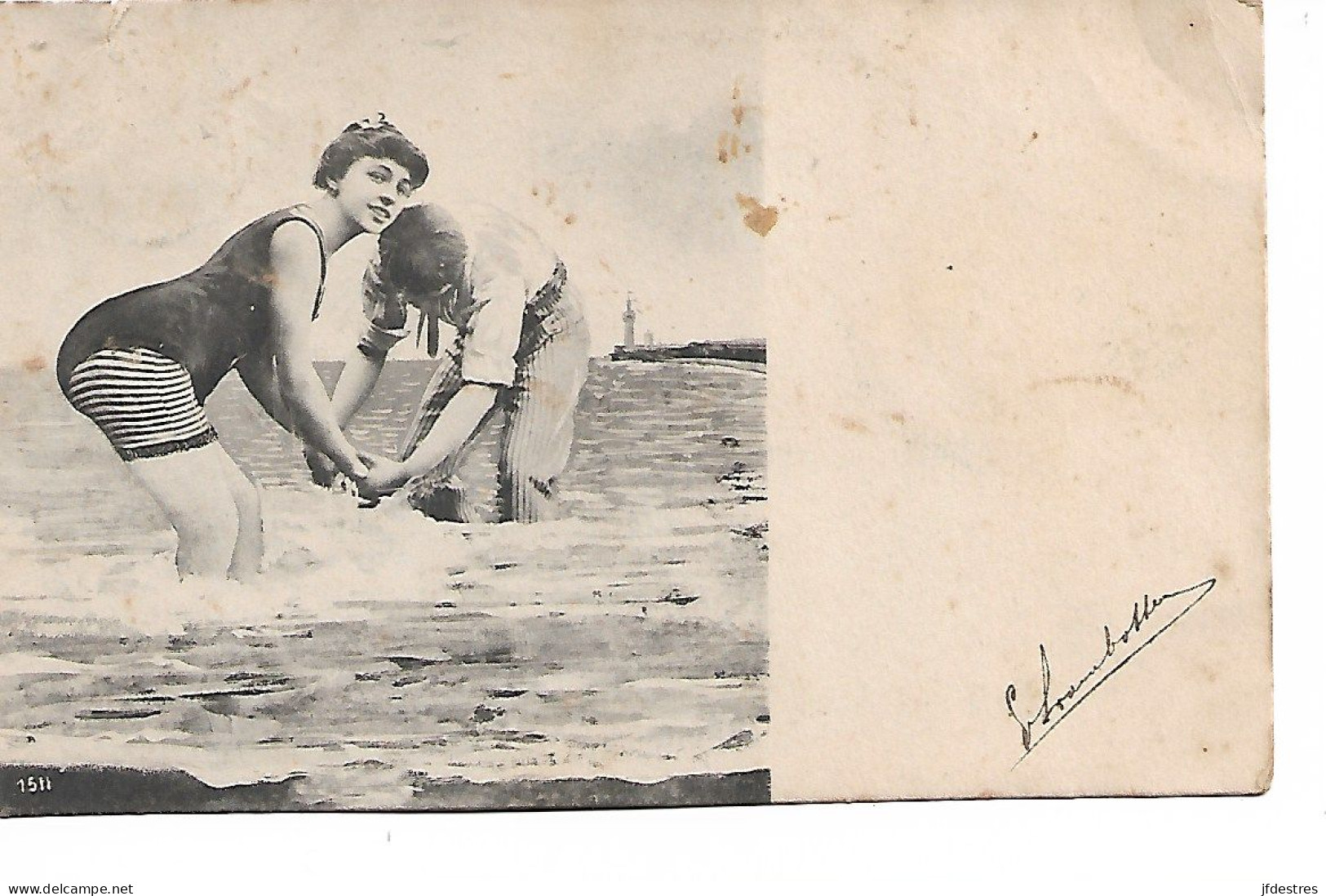 CP  Couple En Voyage à La Mer Vers 1906  à Melle Julie Servais Wasseiges - Natation