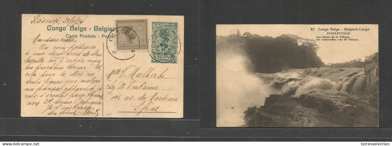 BELGIAN CONGO. 1924 (23 June) Kasenyi - Spa, Belgium. Photo Stat Ppc 15c + Adtls Mixed Issues, Cds. Fine. - Sonstige & Ohne Zuordnung
