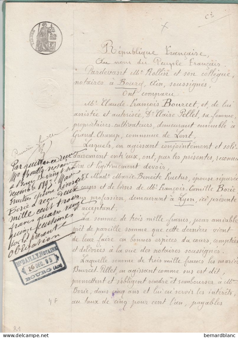 VP 4 FEUILLES - 1882 - BOURG - LENT - LYON - Manuscripts