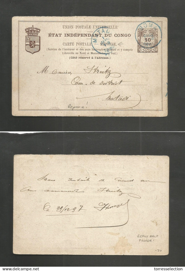 BELGIAN CONGO. 1897 (29 Dec) EIC. Boma - Matadi (1 Jan 98) Reply Half Stationary Card. Proper Return Usage With Administ - Andere & Zonder Classificatie