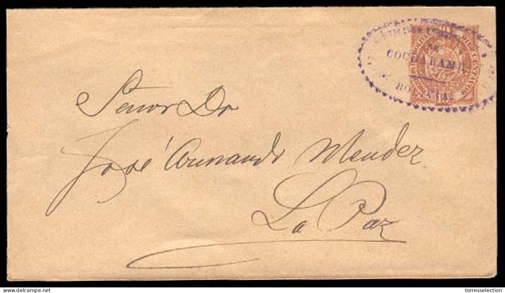 BOLIVIA. 1904. Cochabamba. Floral Oval Violet. Stationery Envelope. VF. - Bolivie