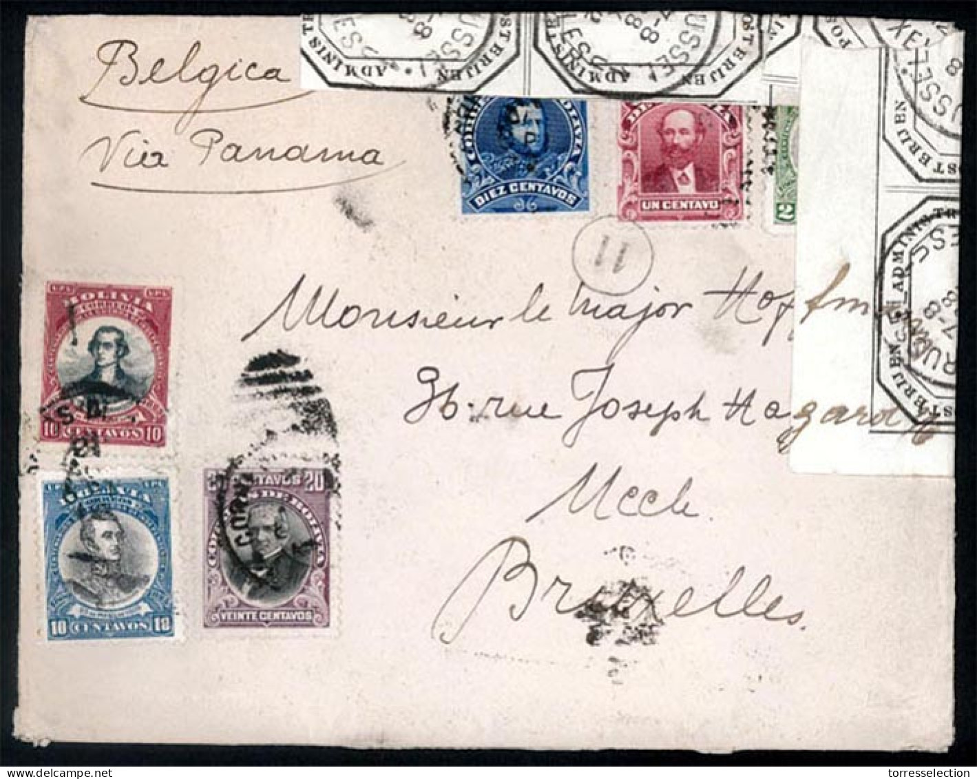 BOLIVIA. 1912(Aug). Cover To Brussels Franked By 1901-02 1c, 5c And 20c With 1909 2c & 10c With 1910 10c All Tied By La  - Bolivie