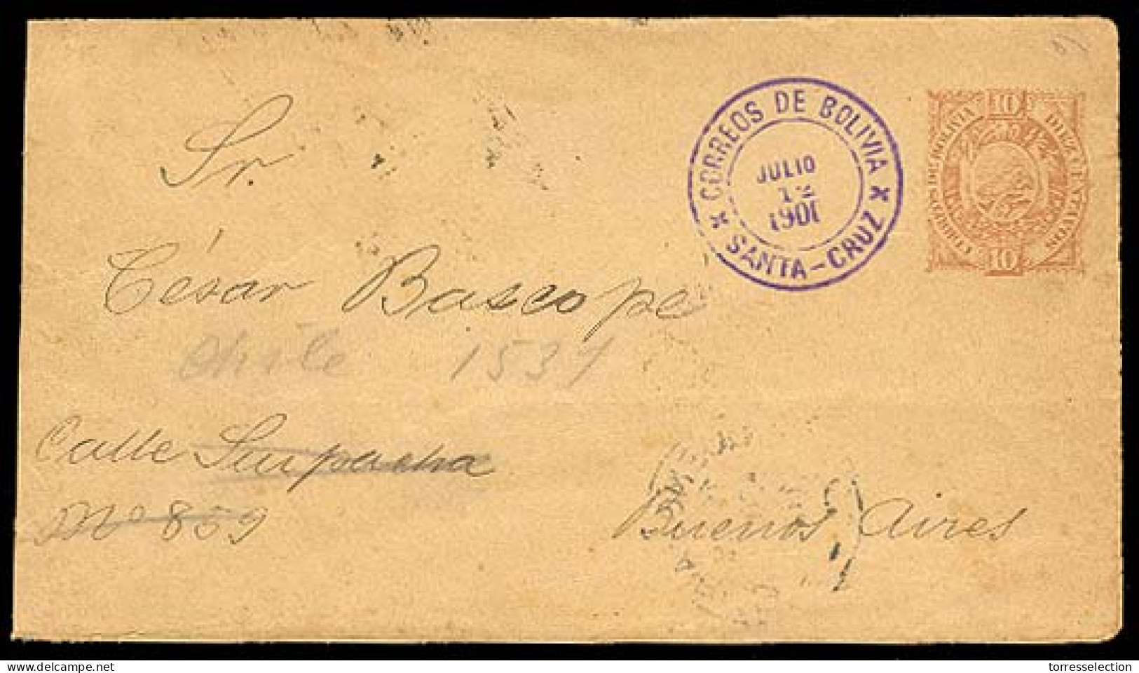 BOLIVIA. 1901. Sta. Cruz/Bs.As. Stationery. XF. - Bolivie