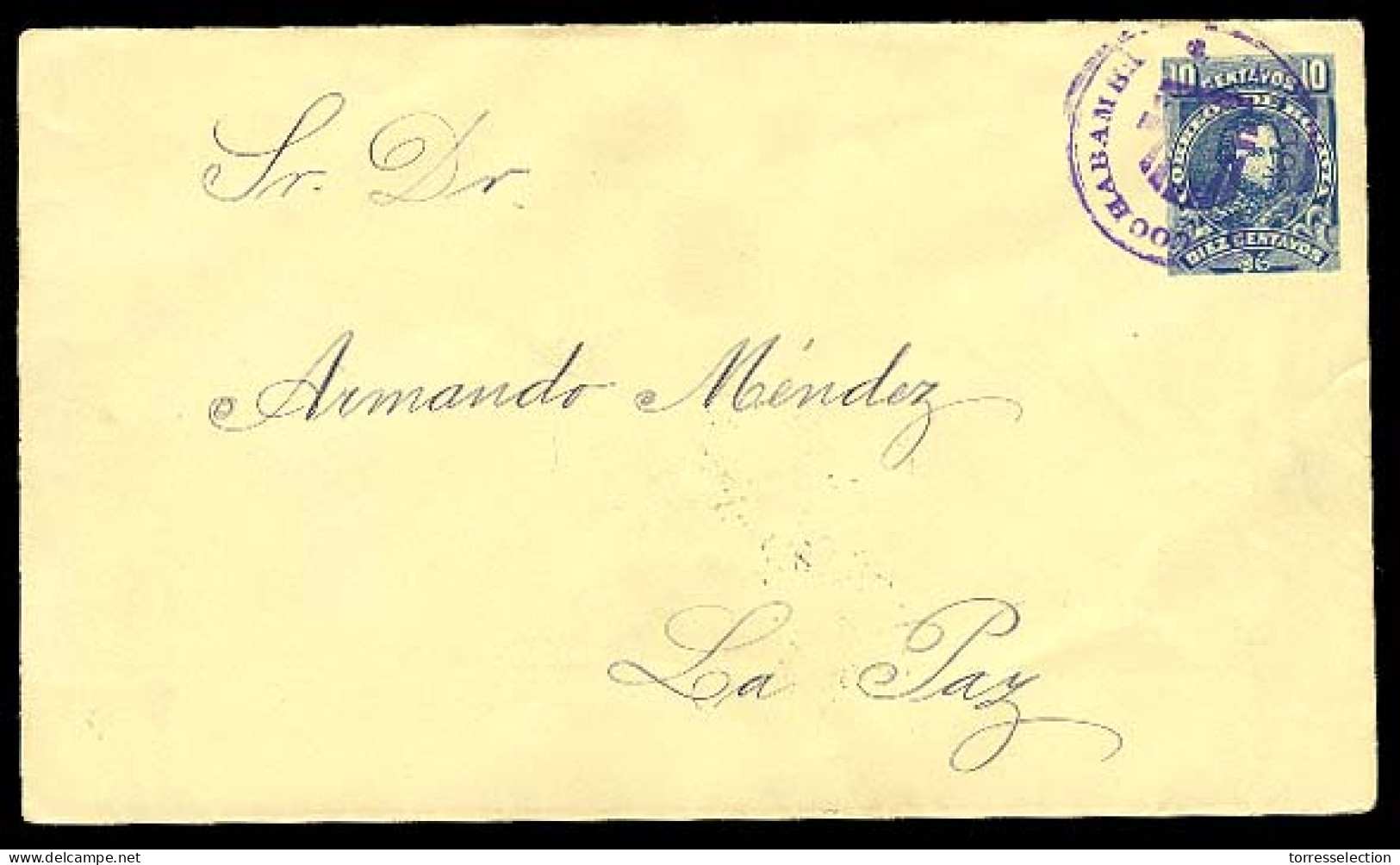 BOLIVIA. 1904. Cochabamba/10c. Blue Stationery. Smashing Cancel. XF. - Bolivie