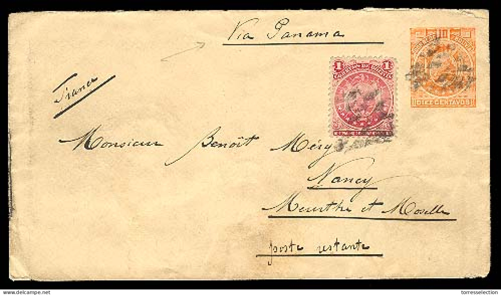 BOLIVIA. 1893. 10c.stationery French Consulate. Via Panama. To France. - Bolivie