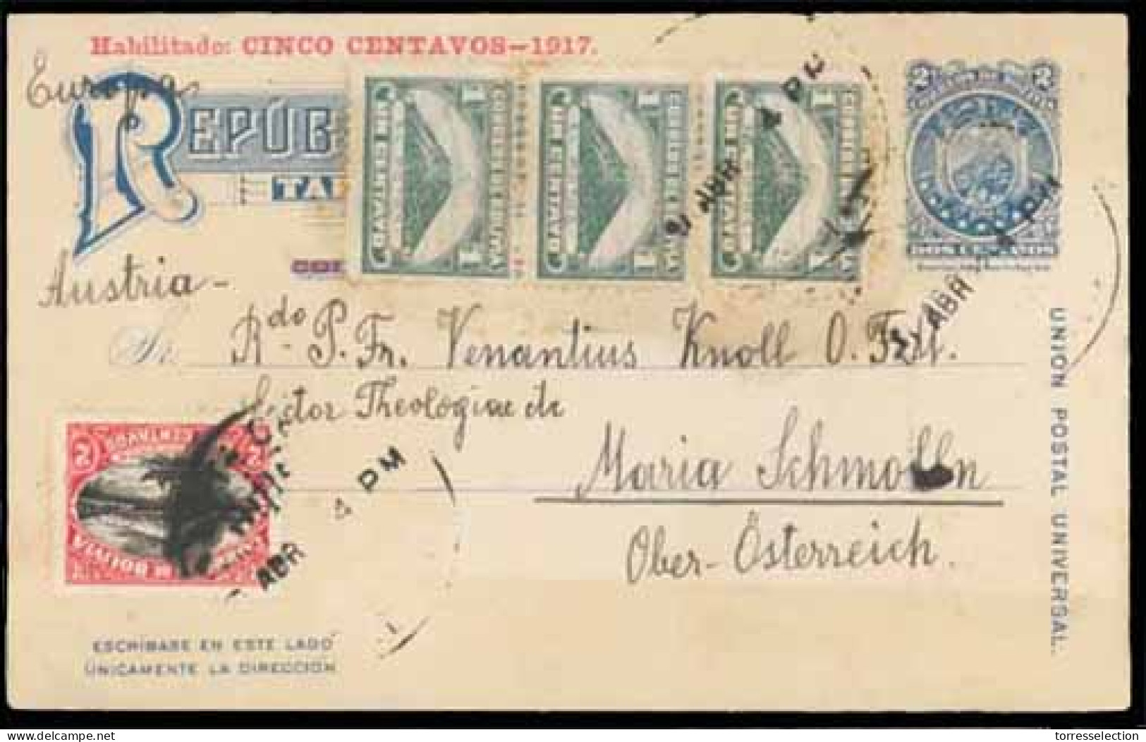 BOLIVIA. 1921 (April 9). 2c Blue Postal Stationery Card Of 1917 Used To Austria Up-rated With 1916 2c Carmine & Black An - Bolivia