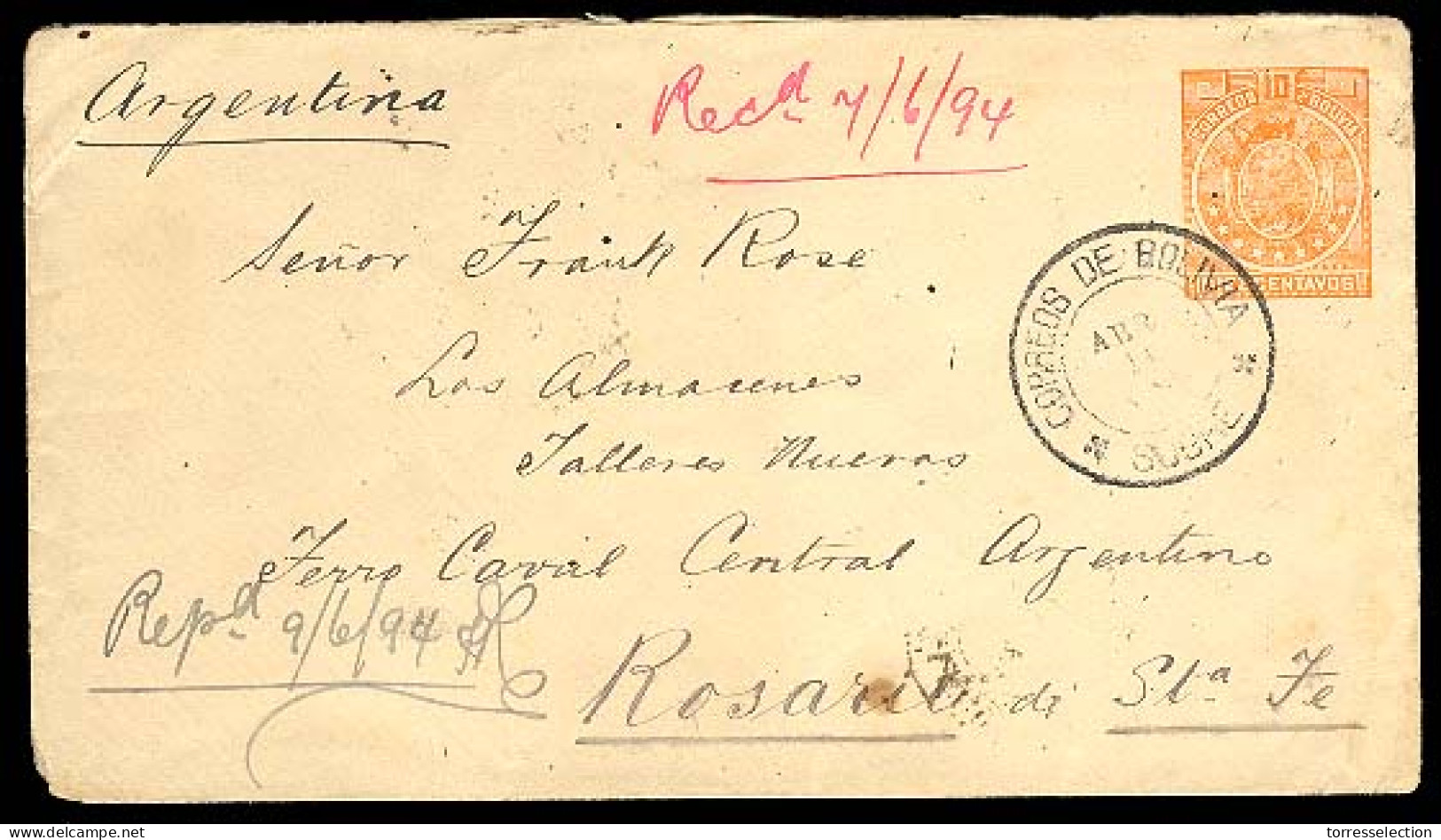 BOLIVIA. 1894. Sucre/Sta.Fe/Argentina. Stationery. XF. - Bolivia