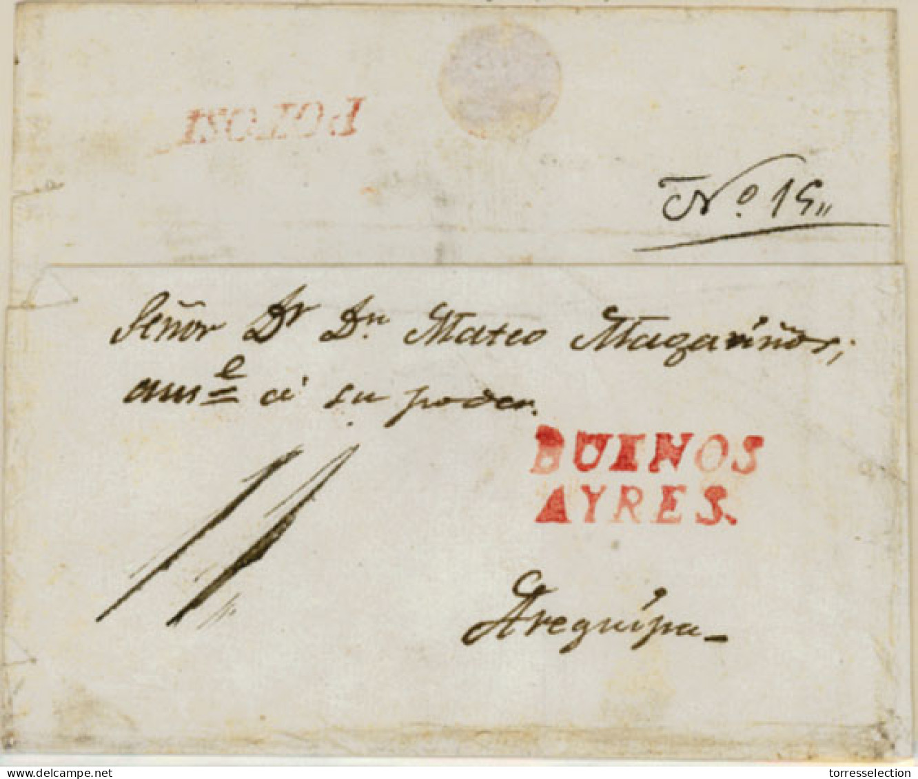 BOLIVIA. C.1828. Buenos Ayres To Arequipa/Perin. Via Argentina. E. With "POTOSI" Red Straightline On Reverse (***), Whic - Bolivia