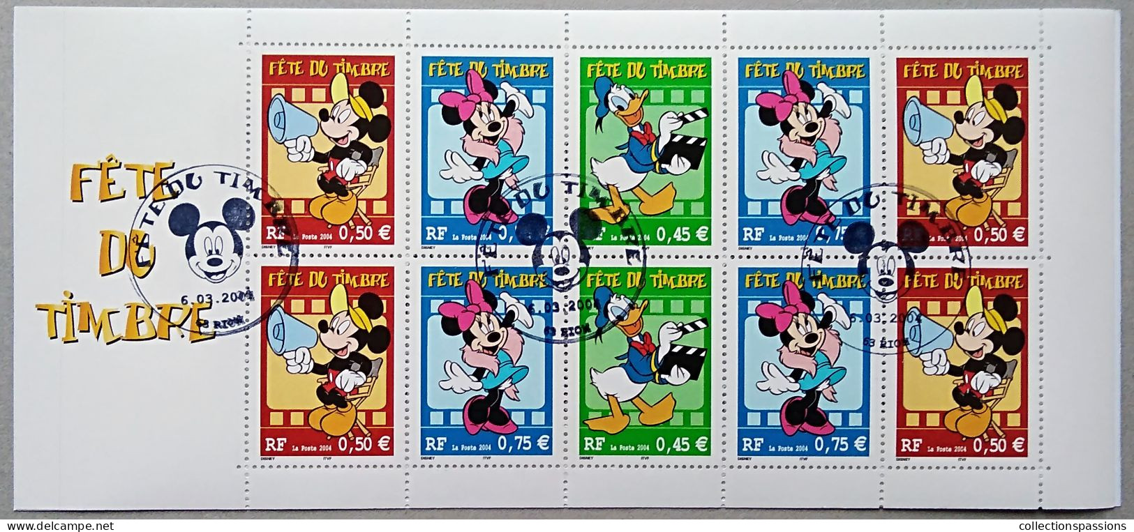 - FRANCE - Carnet - Fête Du Timbre 2004 - Oblitéré. Cachet Riom 63 - Disney - - Journée Du Timbre