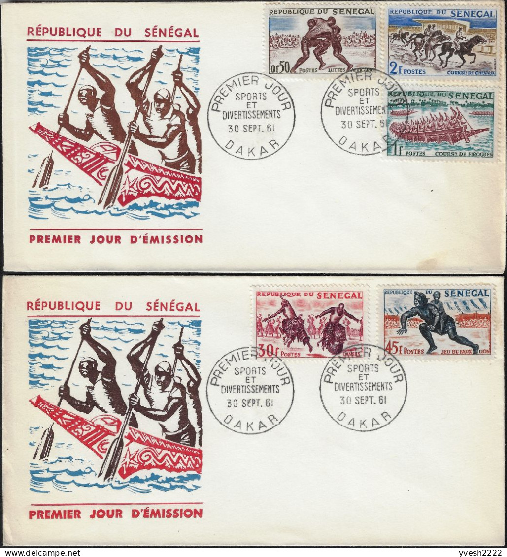 Sénégal 1961 Y&T 205 à 209 Sur FDC  Sports Et Divertissements. Luttes Africaines, Course De Pirogues, Courses De Chevaux - Horses