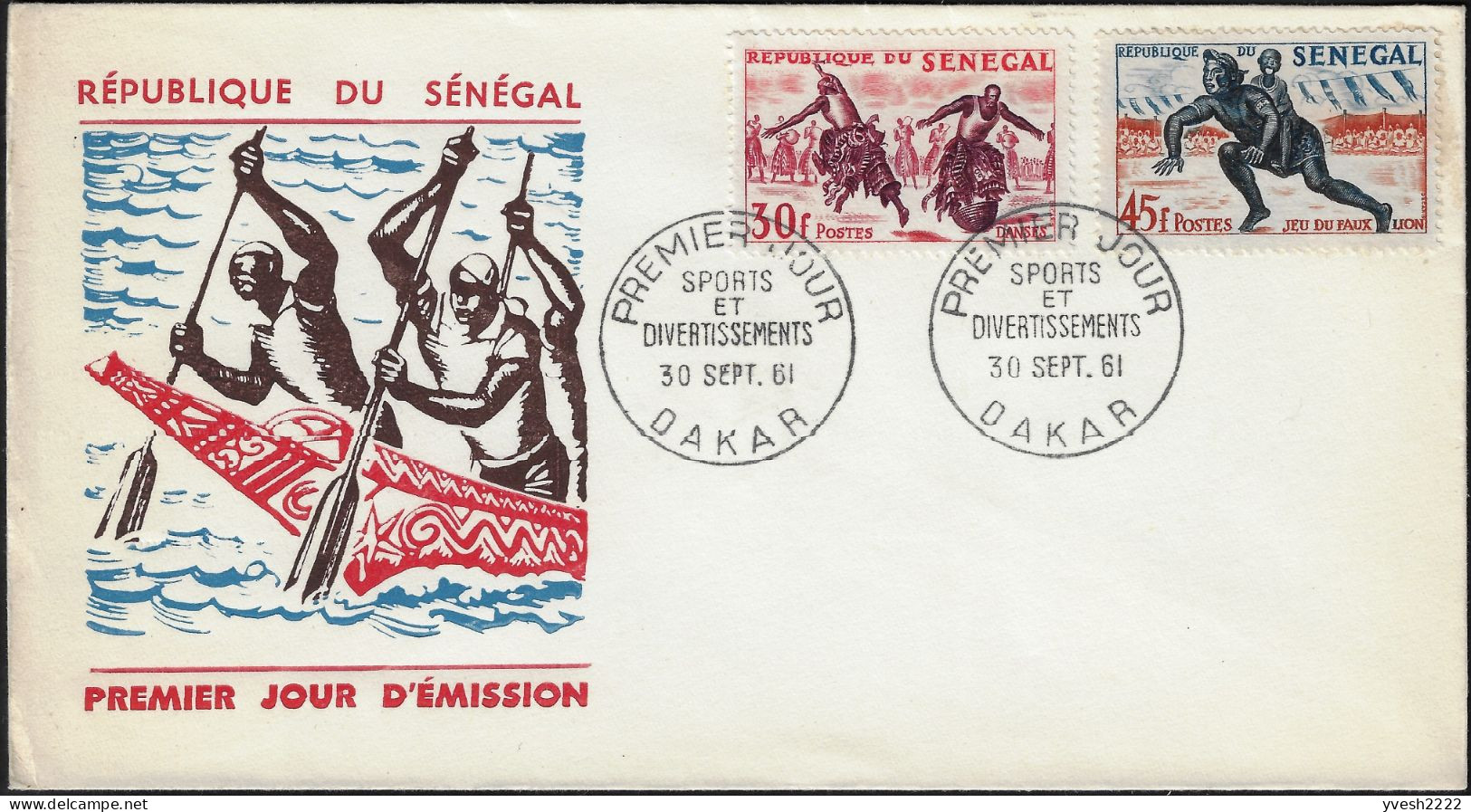 Sénégal 1961 Y&T 205 à 209 Sur FDC  Sports Et Divertissements. Luttes Africaines, Course De Pirogues, Courses De Chevaux - Horses