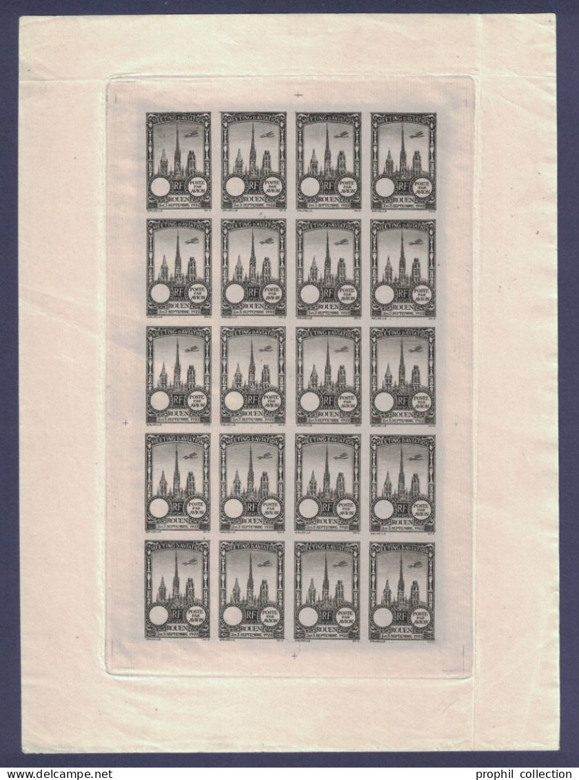 RARE ÉPREUVE De 20 VIGNETTES Du MEETING AÉRIEN De ROUEN 1922 Avec VARIÉTÉ De FACIALE ABSENTE - Aviation