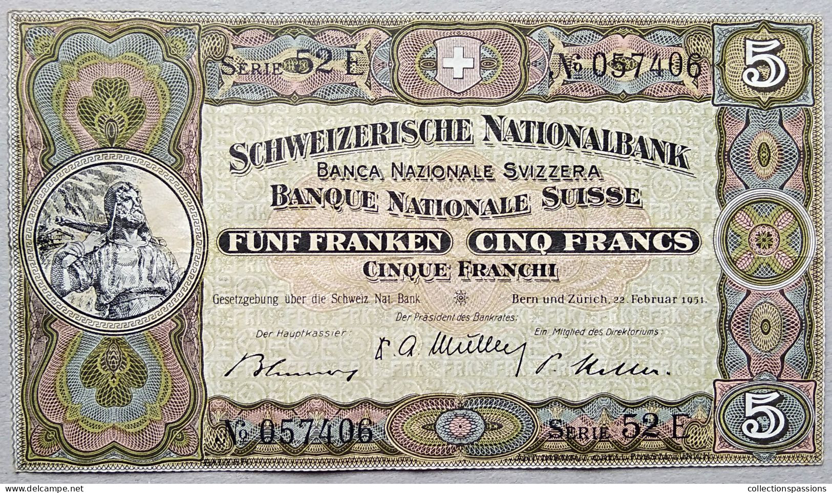 SUISSE - Billet De 5 Franken. 22-02-51. TTB+ - Suiza