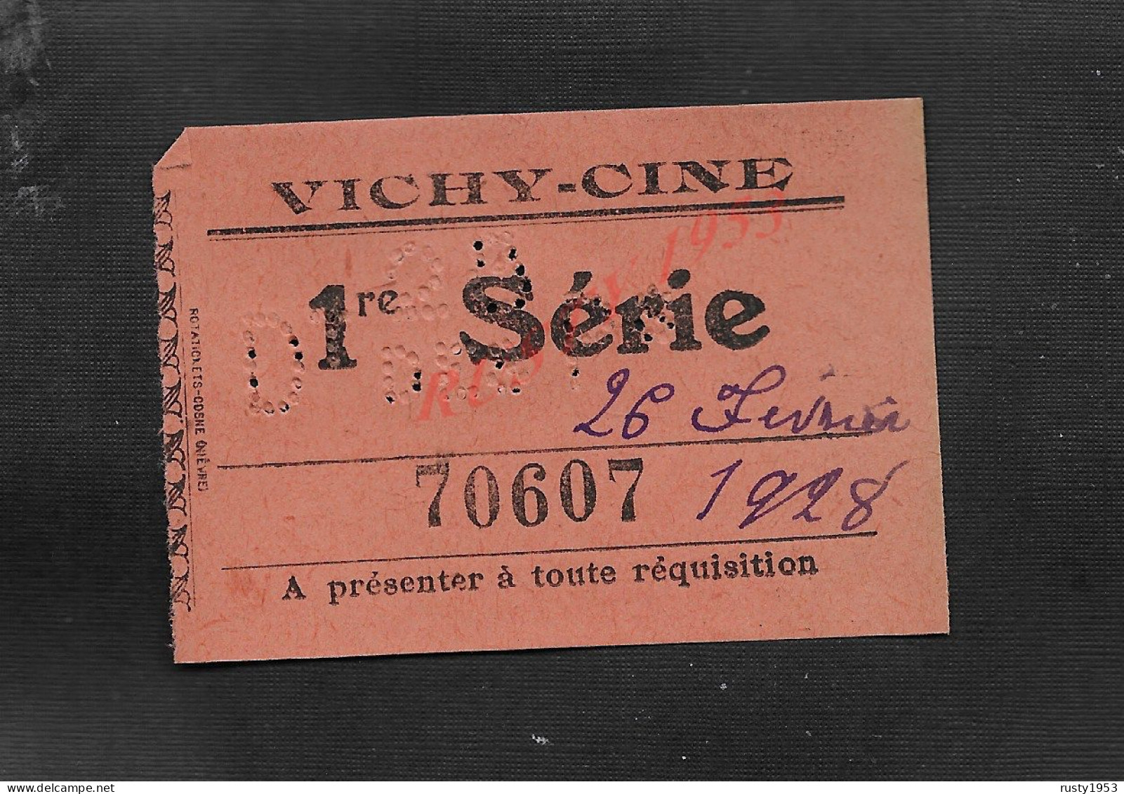 ANCIEN TICKET D ENTRÉE CINEMA VICHY CINÉ : - Tickets D'entrée