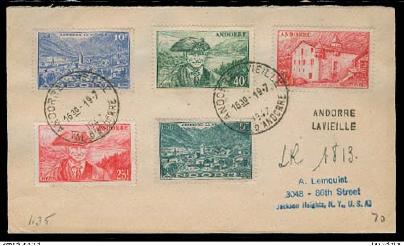 ANDORRA. 1947 (19 Julio). Of Francesa. Sobre Franqueo Multiple Cert Con Llegada. - Sonstige & Ohne Zuordnung