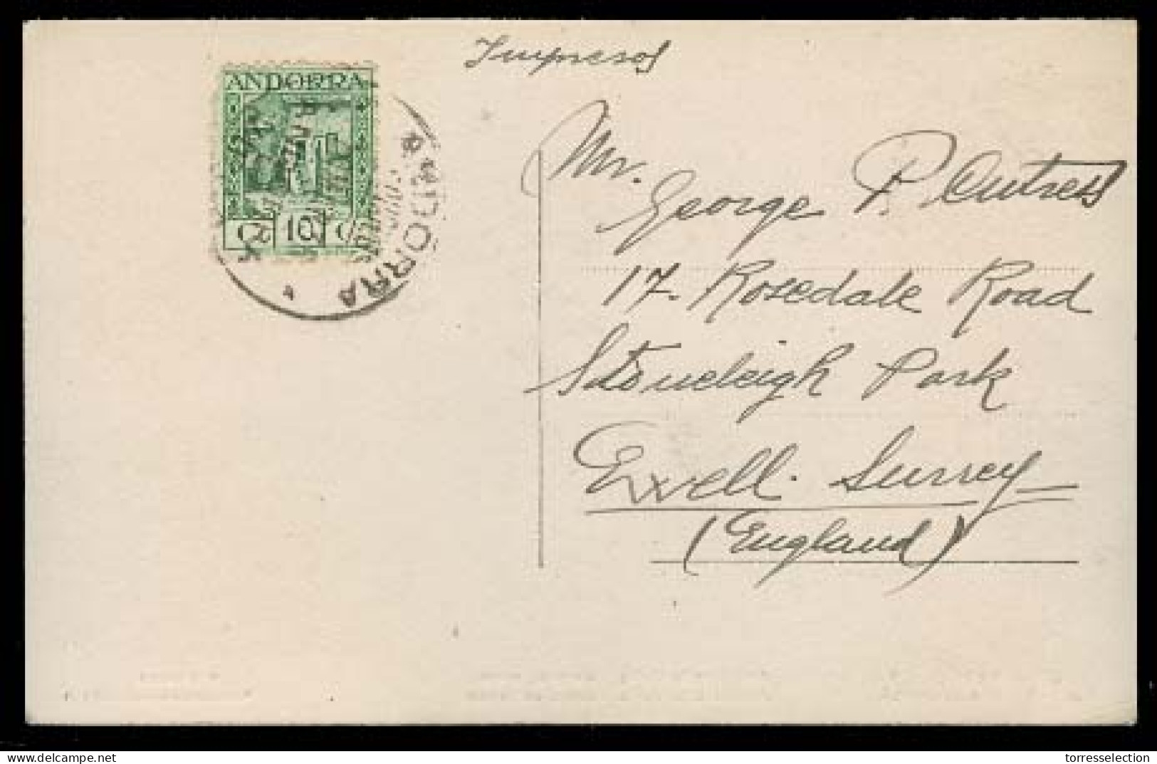 ANDORRA. 1936 (10 Marzo). A La Vieja - UK. TP Circulada. - Other & Unclassified