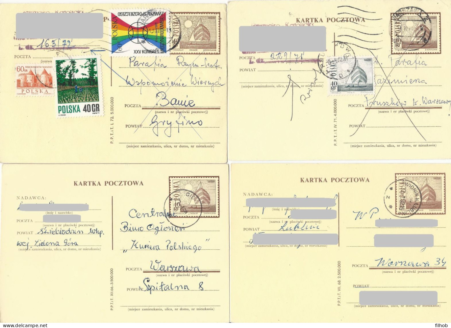 Poland Postcard (2107) Set4+: Used Cp 316 S.66.XII+68.VII+71.IV+72.I Yacht In Masuria Sun (postal Circulation) - Stamped Stationery