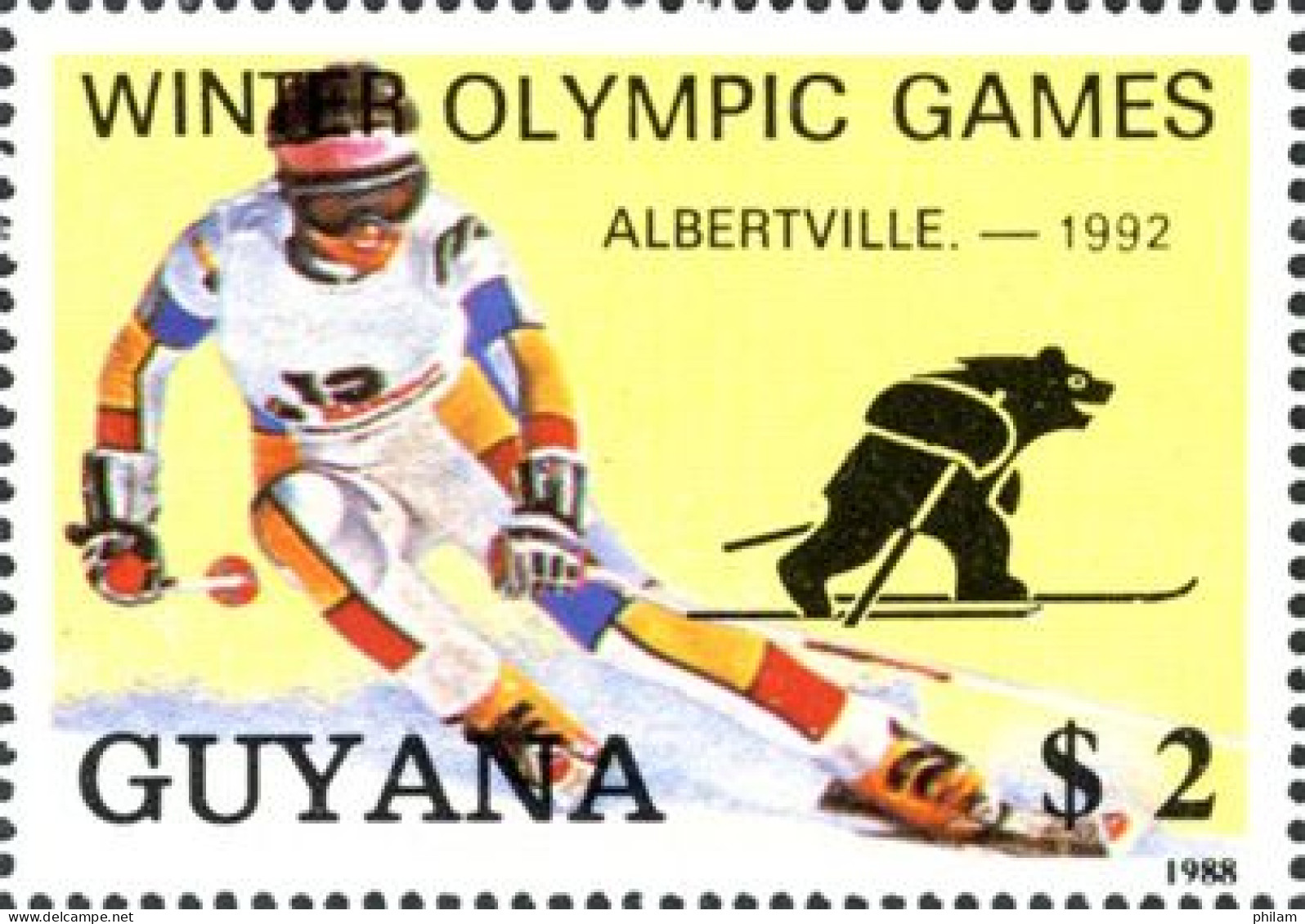 GUYANE - 1988 - J.O. Albertville - Skieur Et Ours - Bären