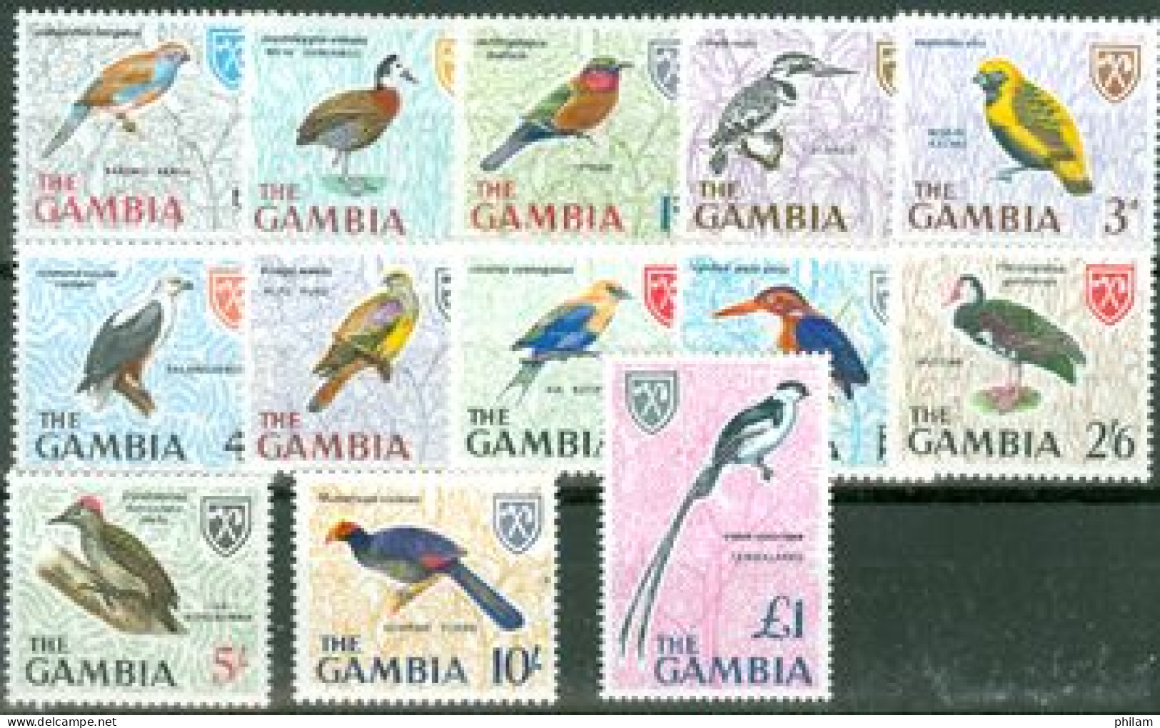 GAMBIE 1966 - Série Courante - Oiseaux - 13 V. - Papagayos