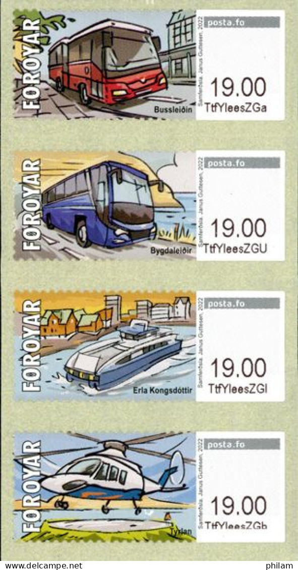 Féroés 2021 - Vignettes -  Transports Publics - 4 V. - Busses