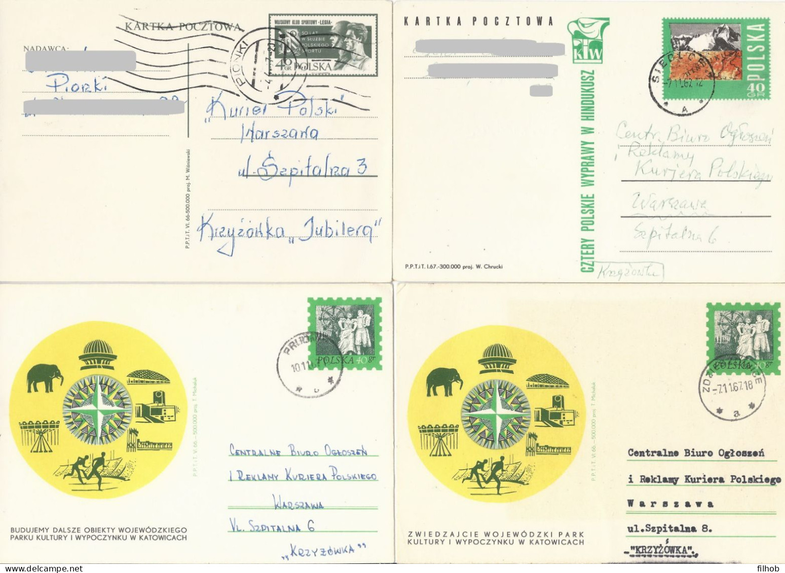 Poland Postcard (2114) Set4: Used Cp 305a+305b+312+325 (postal Circulation) - Ganzsachen