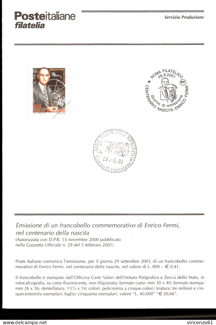 2001 Bollettino Centenario Della Nascita Di Enrico Fermi (1901-1954), Inventore Della Pila Atomica E Premio Nobel Nel 19 - Physique