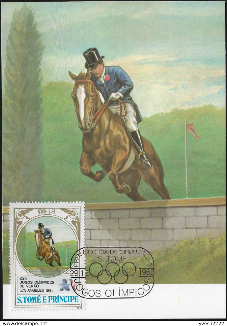 Saint Thomas Et Prince 1983 Y&T 782 Sur Carte Maximum. Jeux Olympiques De Los Angeles. Passage D'un Mur à Cheval - Horses