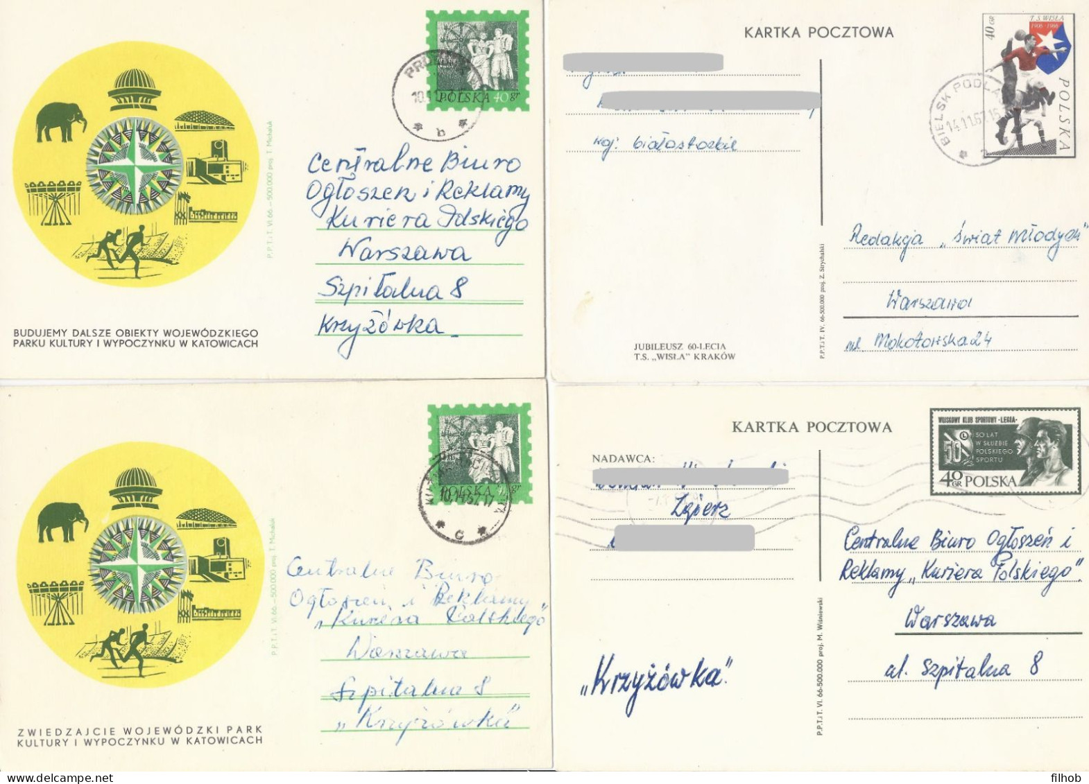 Poland Postcard (2120) Set4: Used Cp 305a+305b+310+312 Sport (postal Circulation) - Stamped Stationery