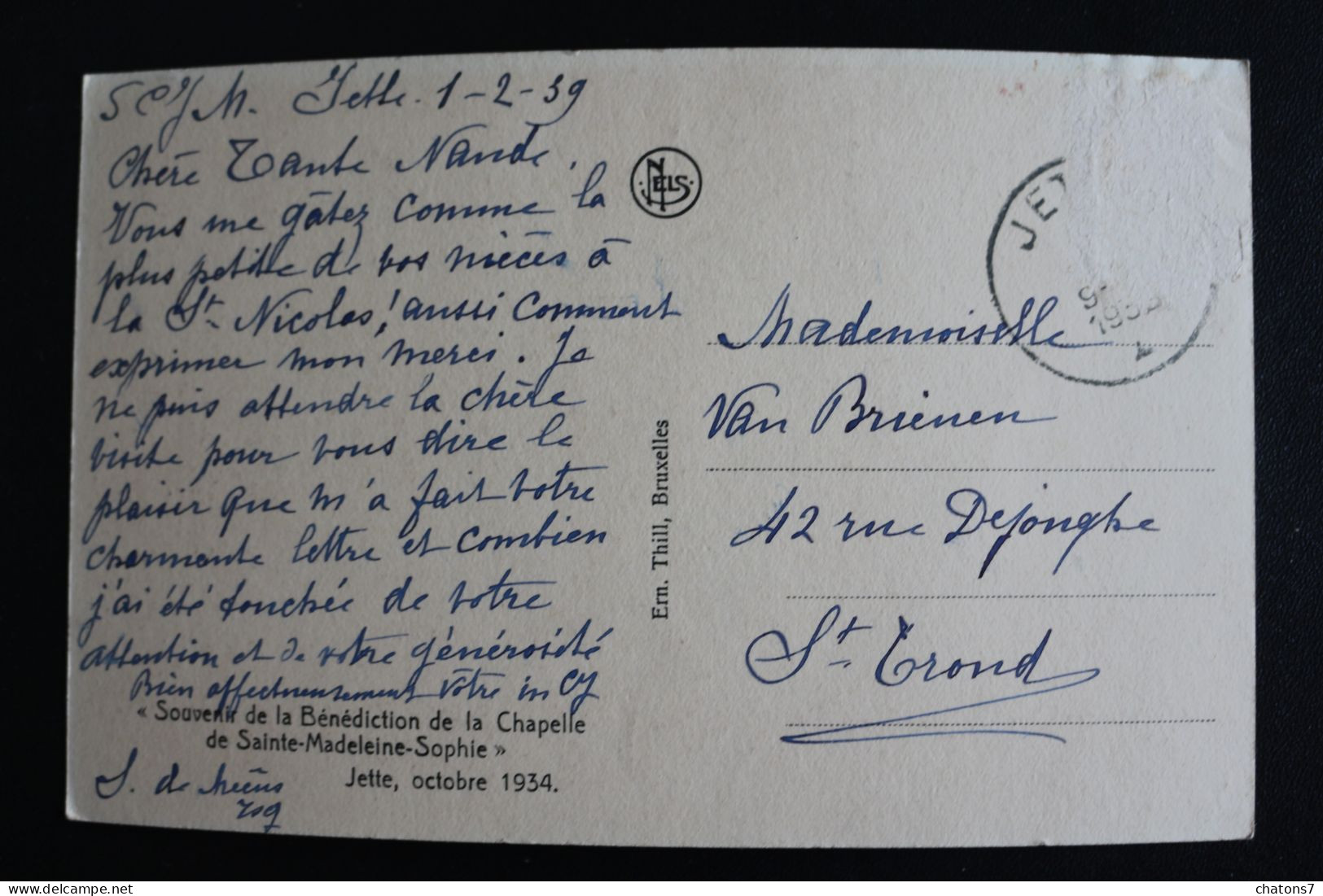 MO 173 - Bruxelles - Jette - "Souvenir De La Bénédiction De La Chapelle De Ste-Madeleine-Sophie - 1934 - Feesten En Evenementen