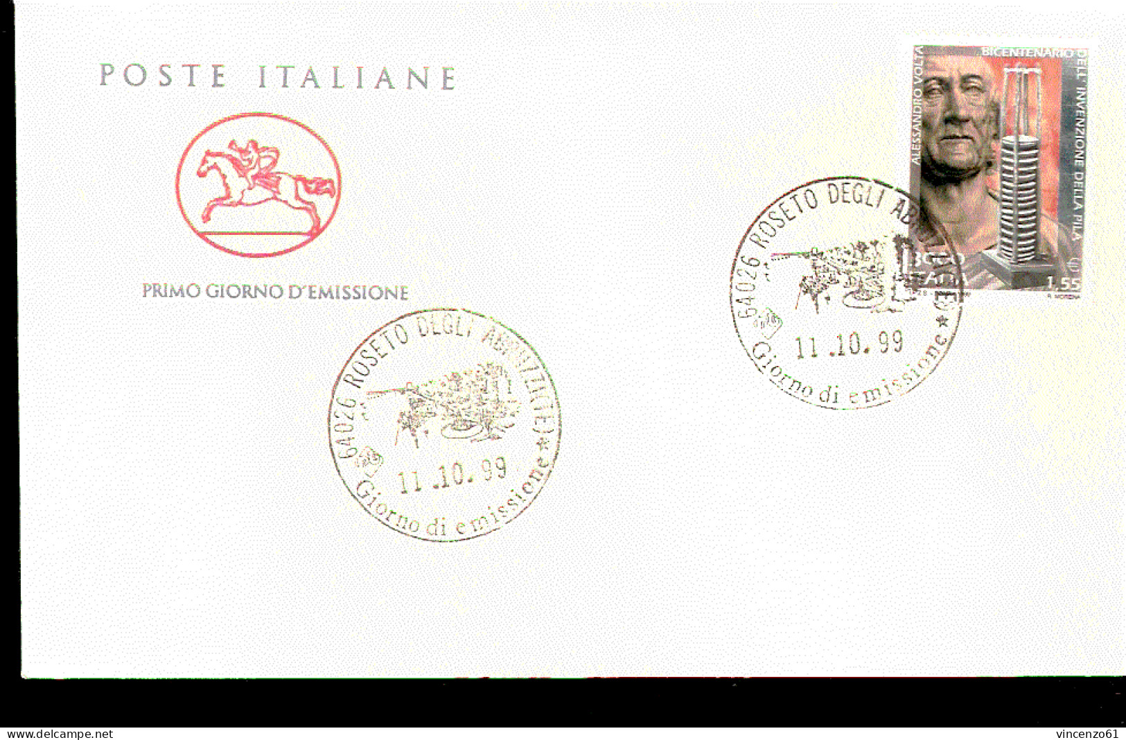 1999 ANNULLO FDC Bicentenario Dell'invenzione Della ``pila’’ Ad Opera Di Alessandro Volta. - Physics