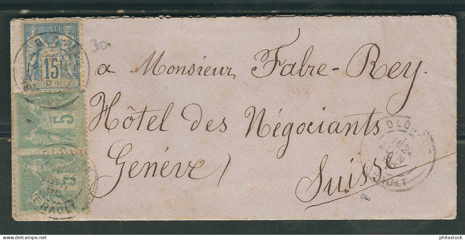 FRANCE 1898 N° 101 & 106 Paire  Obl. S/Lettre C à D De Olonzac Pour La Suisse - 1898-1900 Sage (Type III)