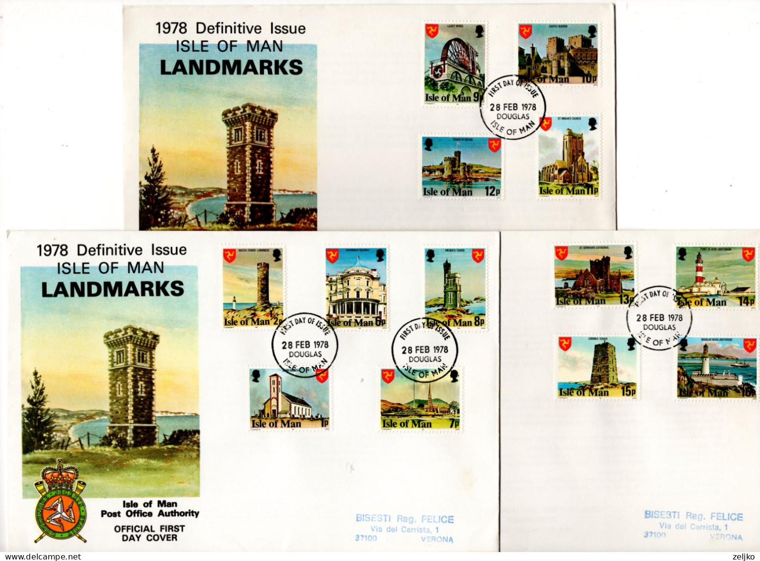 UK, GB, Great Britain, Isle Of Man, FDC, 1978, Michel  105 - 117, Definitive Issue Landmarks - Isle Of Man