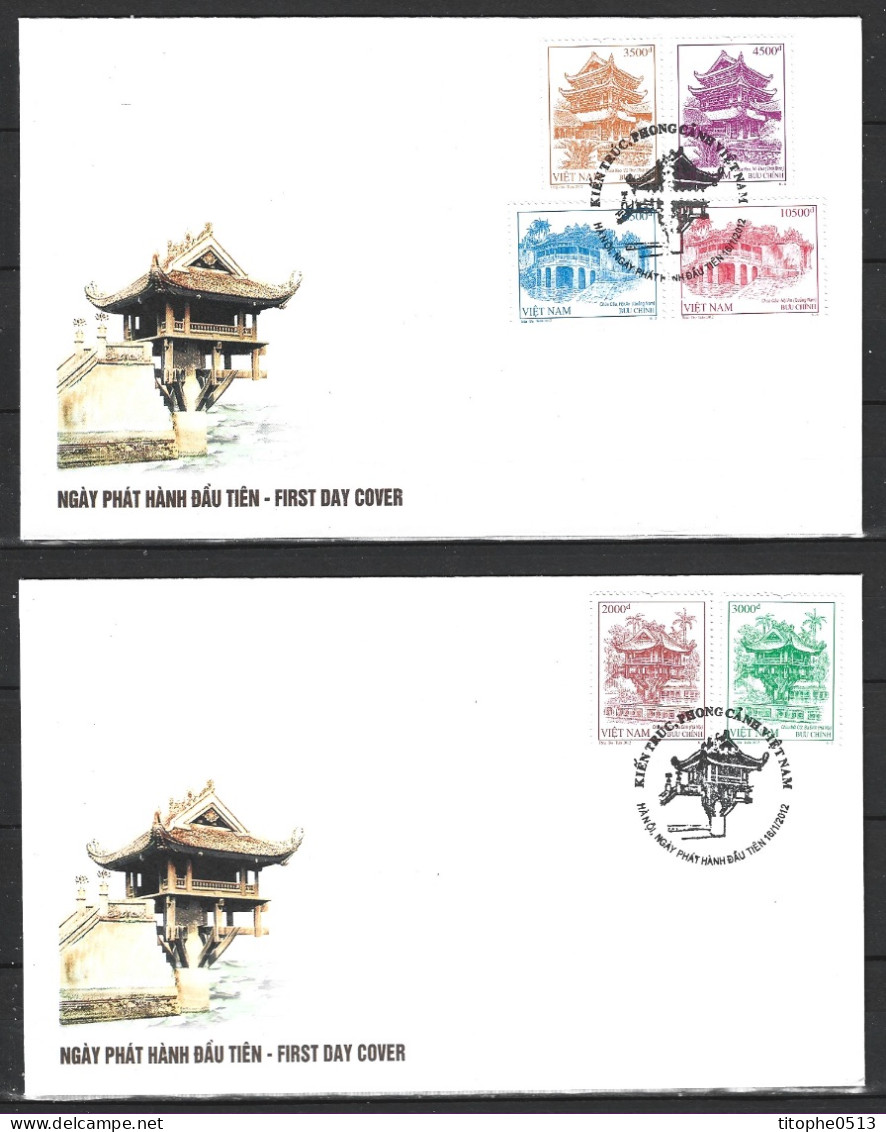 VIETNAM. N°2394-9 De 2012 Sur 2 Enveloppes 1er Jour. Pagodes. - Buddhism