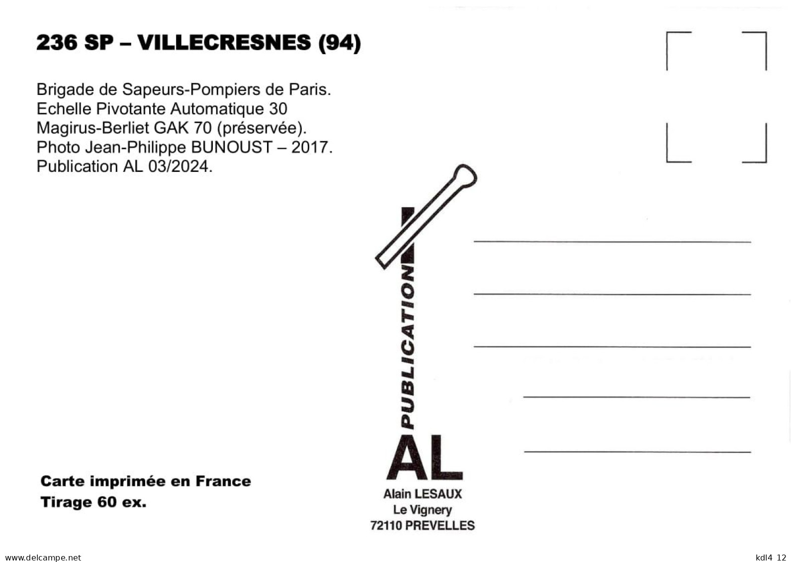 AL SP 236 - Echelle Pivotante Automatique 30 Berliet GAK 70 - VILLECRESNES - Val De Marne - Sapeurs-Pompiers