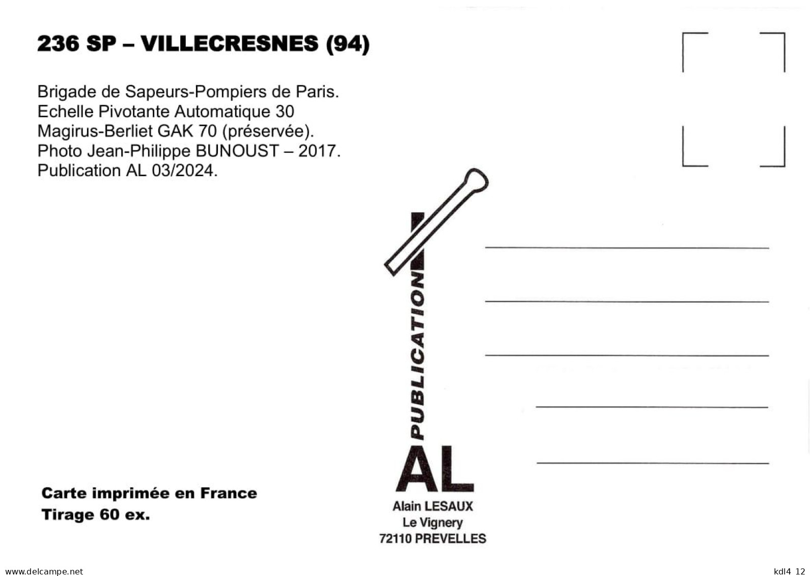 AL SP 236 - Echelle Pivotante Automatique 30 Berliet GAK 70 - VILLECRESNES - Val De Marne - Feuerwehr