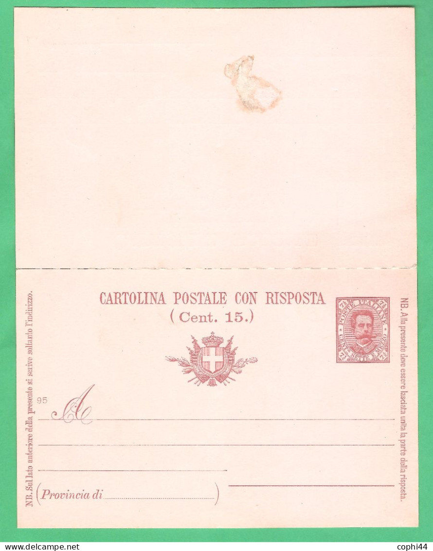 REGNO D'ITALIA 1893 CARTOLINA POSTALE UMBERTO I DOMANDA E RISPOSTA STACCATE Mil. 95 (FILAGRANO C24) C 7,5+7,5 NUOVA - Interi Postali