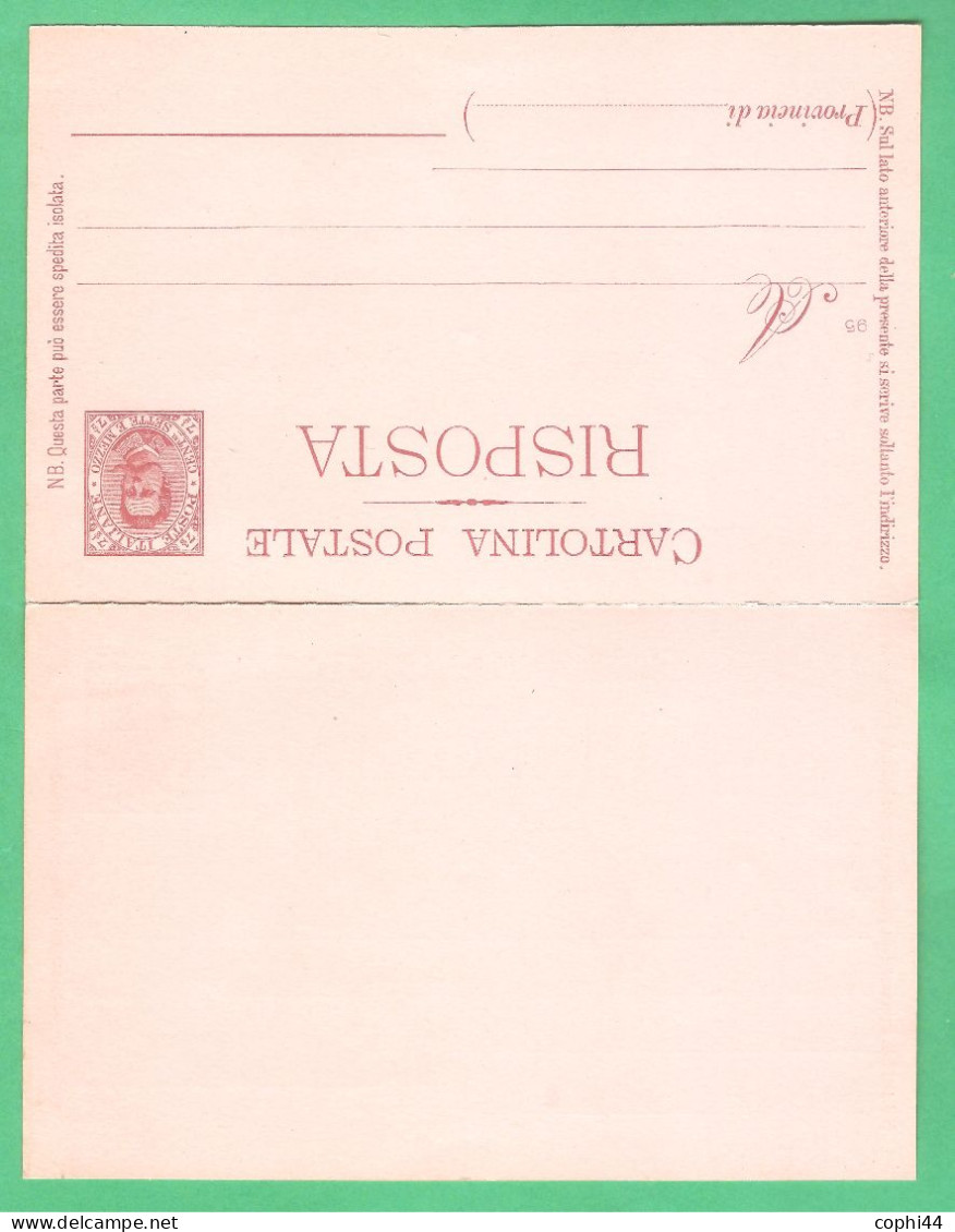 REGNO D'ITALIA 1893 CARTOLINA POSTALE UMBERTO I DOMANDA E RISPOSTA STACCATE Mil. 95 (FILAGRANO C24) C 7,5+7,5 NUOVA - Entiers Postaux