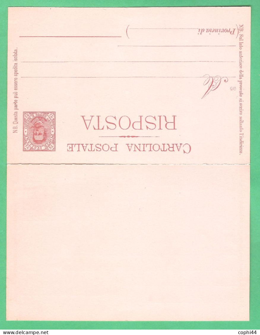 REGNO D'ITALIA 1893 CARTOLINA POSTALE UMBERTO I DOMANDA E RISPOSTA STACCATE Mil. 95 (FILAGRANO C24) C 7,5+7,5 NUOVA - Stamped Stationery