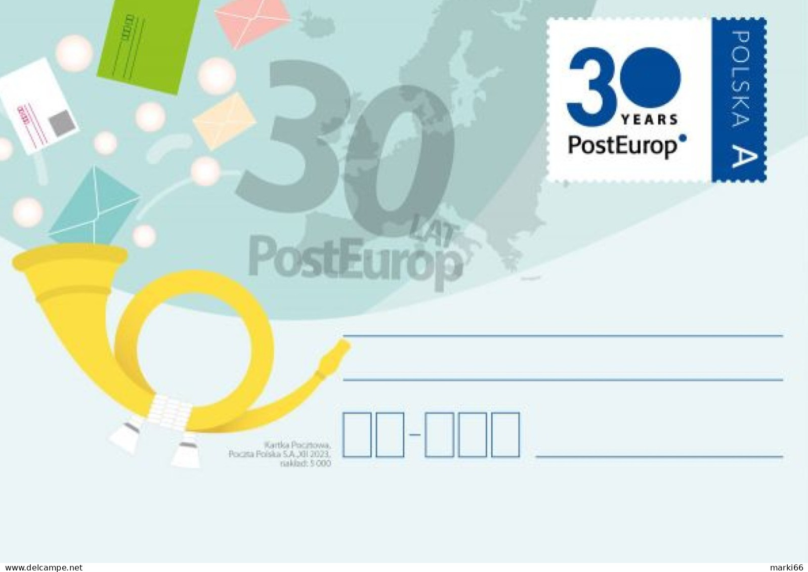 Poland - 2023 - 30 Years Of PostEurop - Postcard With Printed Stamp - Stamped Stationery