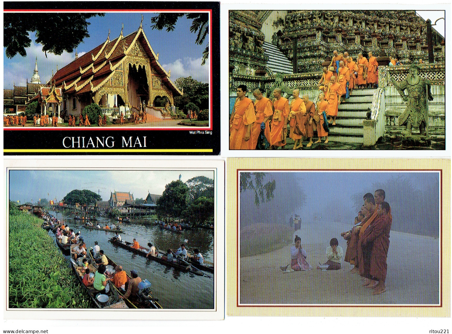 Lot 4 Cpm - Thaïlande - WAT PHRA SING CHIANG MAI - THAI LINES BANKOK - BUDDHIST LIFE - TEMPLE - Tailandia