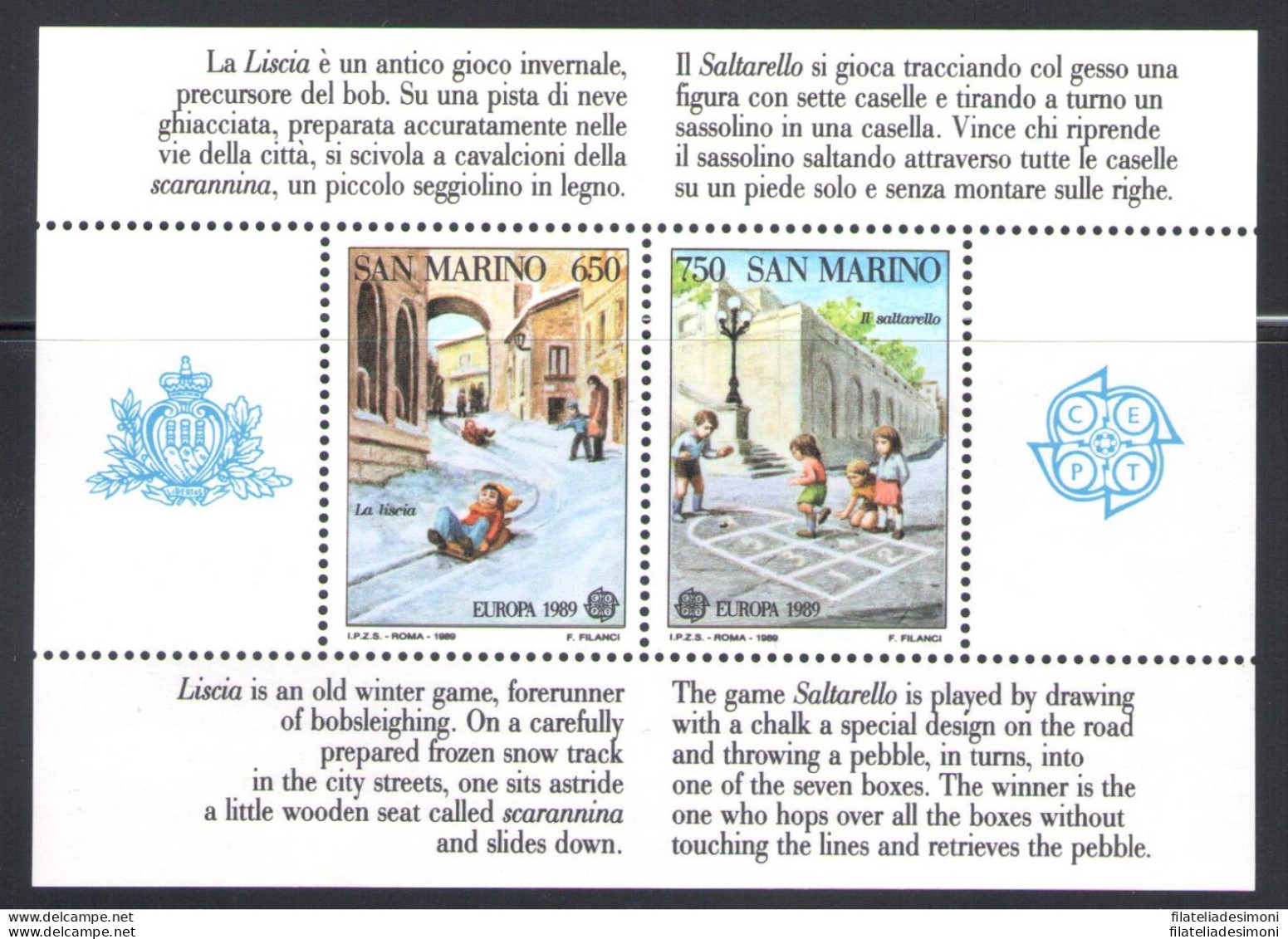 1989 San Marino "Europa Giochi Infantili" Bf 43 MNH** - Blocs-feuillets