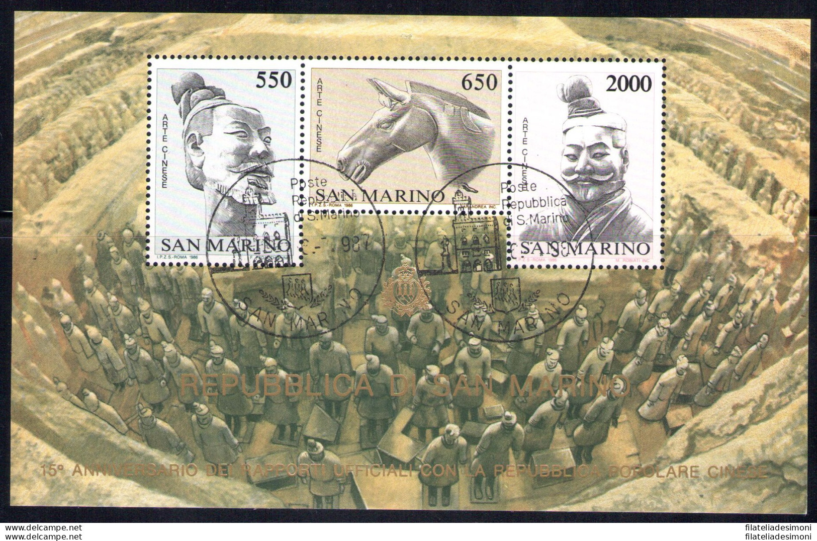 1986 San Marino "Arte Cinese" Usato Con Annullo Primo Giorno Di Emissione Bf 41 - Blocs-feuillets