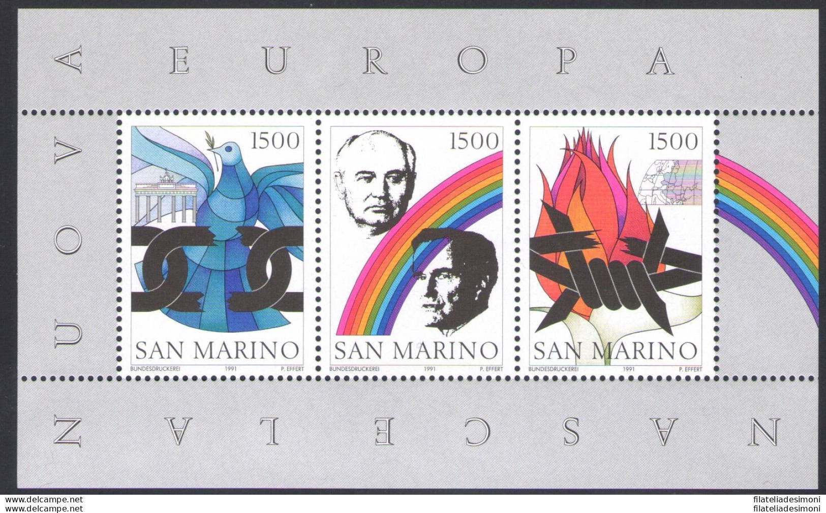 1991 San Marino "Nasce La Nuova Europa" Bf 45 MNH** - Blocks & Sheetlets