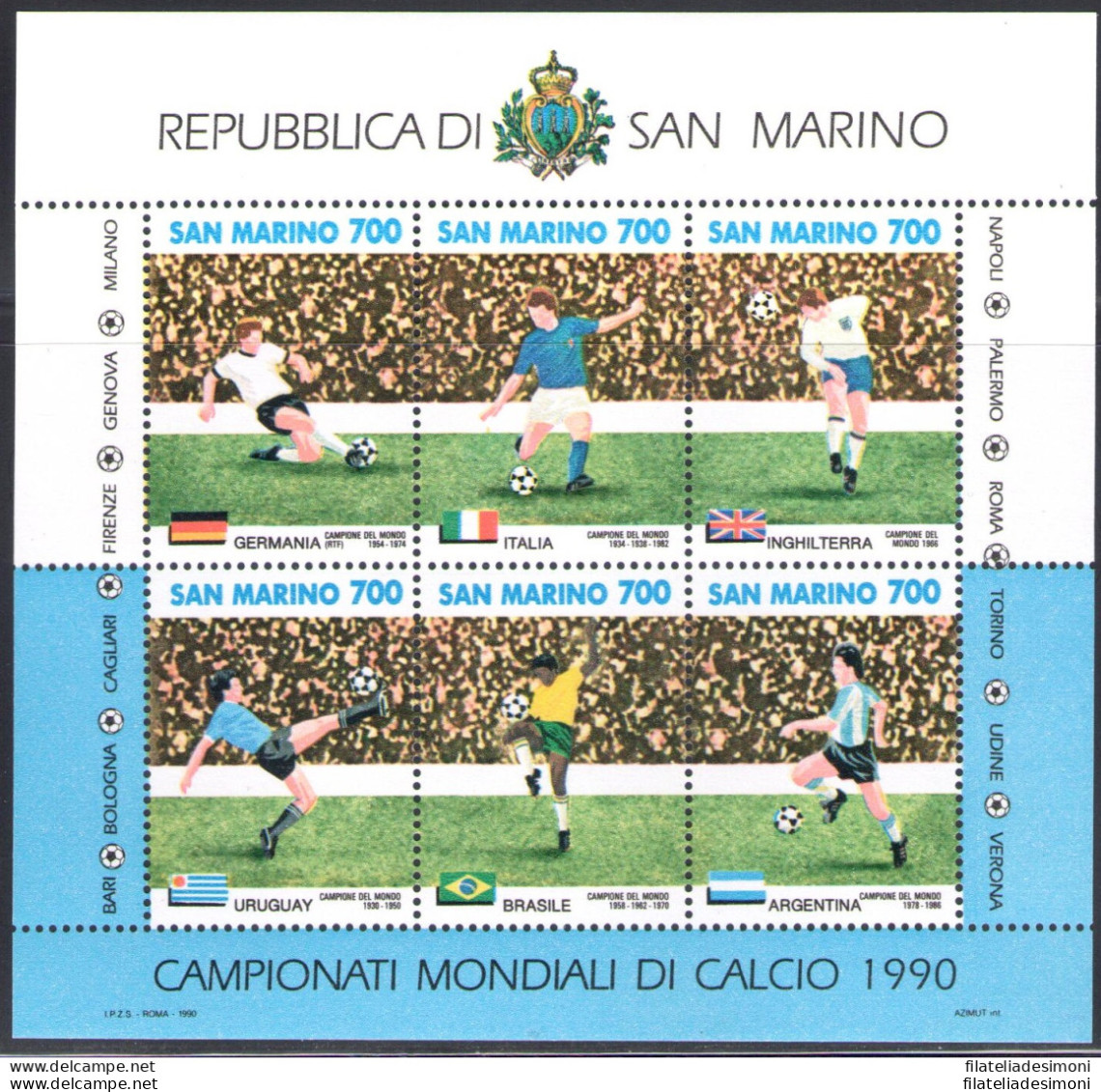 1990 San Marino "Campionati Mondiali Di Calcio Italia 90" Bf 44 MNH** - Blocchi & Foglietti