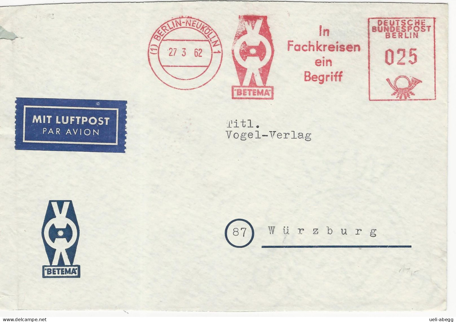 Berlin 1962 Maschinenstempel Betema - Franking Machines (EMA)