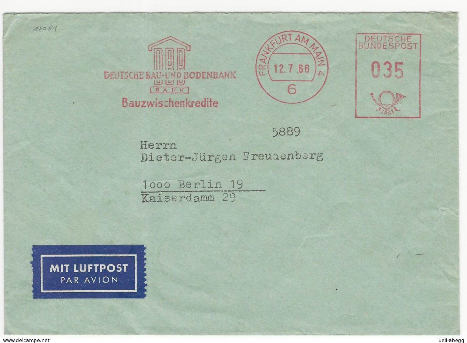 BRD 1966 Maschinenstempel Deutsche Bau-und Bodenbank, Frankfurt A.M. - Maschinenstempel (EMA)