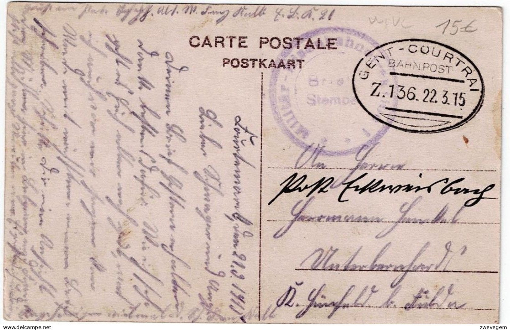 CORTEMARCK - Vab Isacker's Molen  (Feldpost- Sugg Stempel Gent-Courtrai) - Kortemark