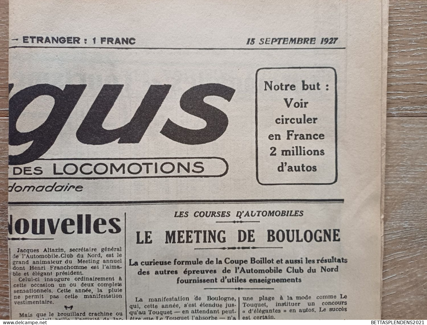 Tout 1er Numéro De " L' ARGUS De L'Automobile Et Des Locomotions - 1re ANNEE - N°1 - 15 Septembre 1927 - Autres & Non Classés