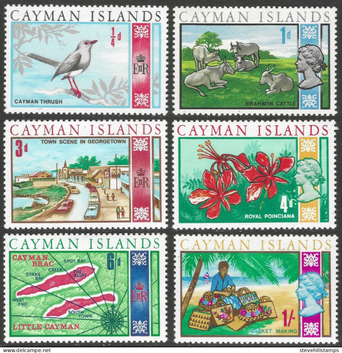 Cayman Islands. 1969 Definitives. 6 MH Values To 1/- (¼d, 1d, 3d, 4d, 6d, 1/-). SG 222etc. M3096 - Cayman Islands